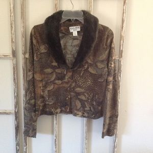 Vintage Fur Collar Leopard Print Button Cardigan